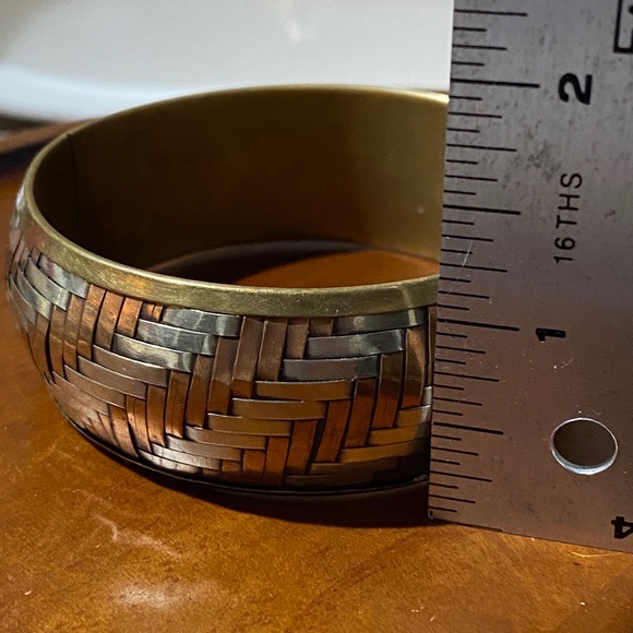 Vintage Silver Copper & Brass bangle bracelet Tri-Color Basket Weave Cuff VGUC - Picture 16 of 17
